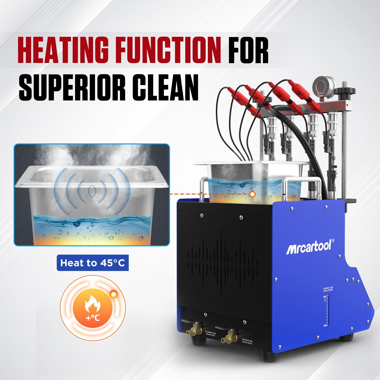 GDI - Prueba de inyectores con calefacción a 45 °C, limpiador ultrasónico para inyectores de gasolina PIEZO GDI EFI FSI, prueba de estanqueidad, reduce el consumo de combustible