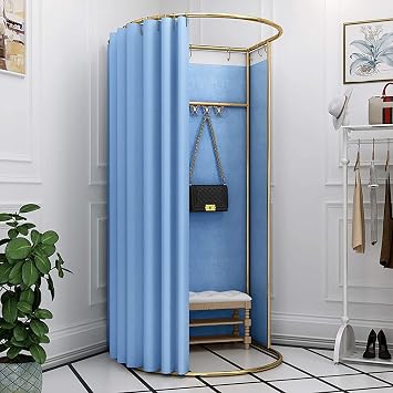 HM&DX Clothing Store Fitting Room, Portable Dressing Room Frame with Curtain and Hook, Changing Room for Clothing Store, Boutiques, Office, Temporary Privacy Space, Easy to Assemble, Pink
