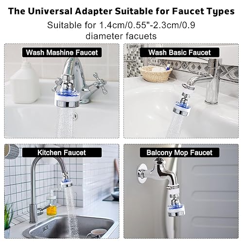 Miniatura 8 de Paquete de 3 grifos de filtro de agua para fregadero, purificador de agua universal giratorio de 360 °, filtro de grifo de baño que elimina el agua