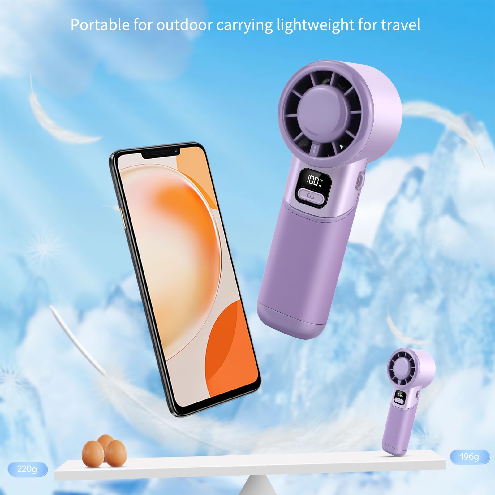 Portable Handheld Fan, 3 in 1 High-Speed Turbo Mini Fans, 3600mAh Rechargeable Personal Fan with LED Display,90°Foldable Small Pocket Fans for Travel/Commute/Outdoor, Gifts for Women Man 6