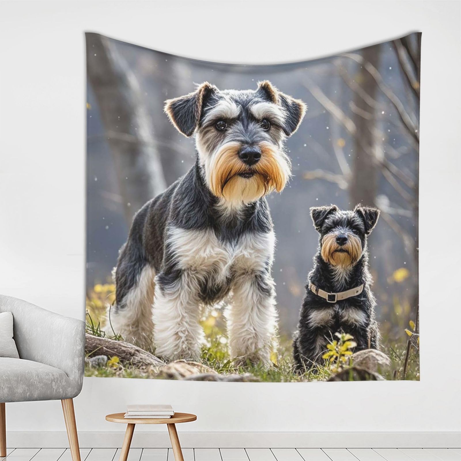 Xopekvlawm Adorable Schnauzer Tapestry Wall Hanging For Bedroom Aesthetic Wall Mural Tapestries 150X150 Cm Art Backdrop Tapestries Landscape Poster Tapestry For Living Room Dorm Office Home Decor