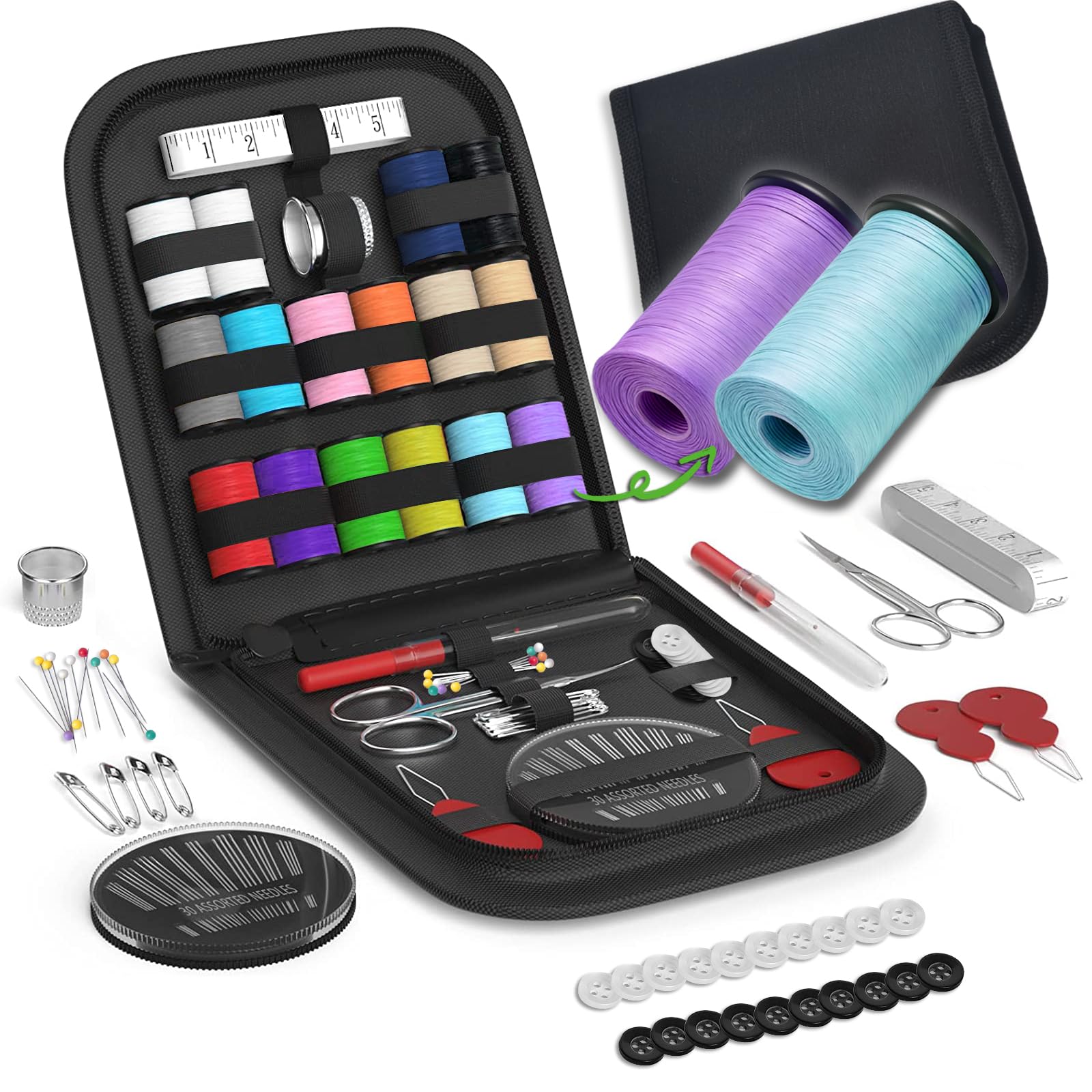 Sewing Kit Gifts for Grandma, Mom, Friend, Traveler, Adults, Beginner, Emergency,Sewing Supplies Accessories with Scissors,Sewing Needles Thimble, Thread,Tape Measure etc (Black, S)
