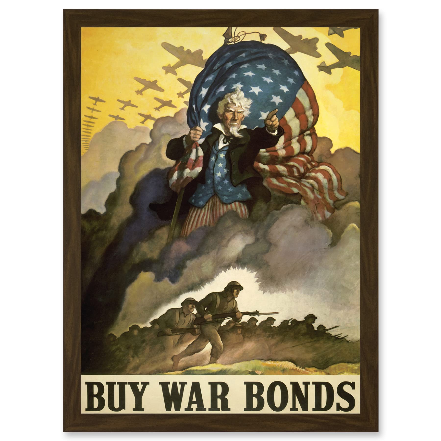 Artery8 Advert Military WWII War USA Uncle Sam Buy Bond Stars Stripes Flag Artwork Framed Wall Art Print A4