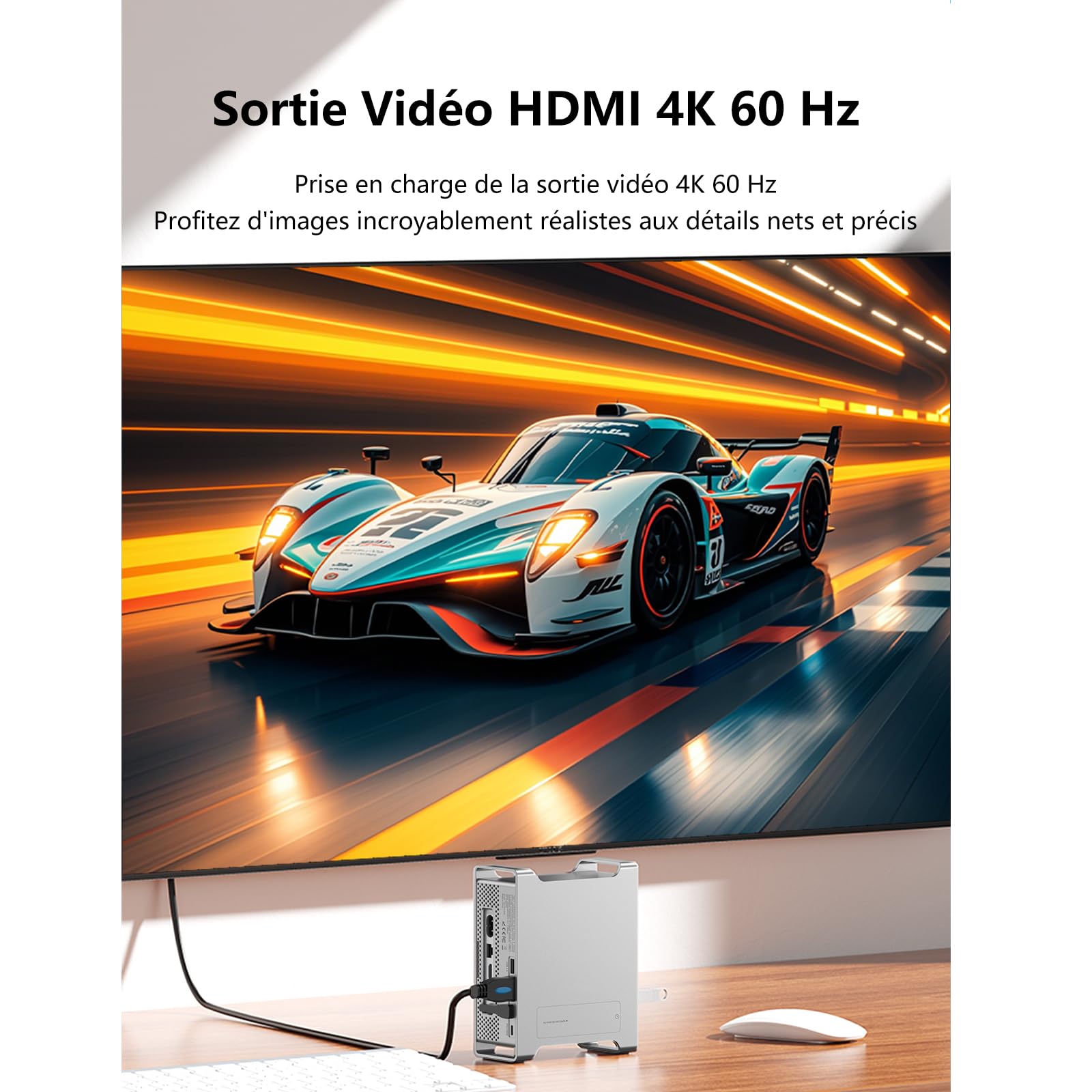 Dock & Stand USB C pour Mac Mini M4/M4 Pro 2024, Station d'accueil avec Boîtier SSD M.2 NVMe (Jusqu'à 8 to), HDMI 4K@60Hz, Données 10 Gbps USB-C/A, Lecteur de Cartes SD/TF, Support Aluminium