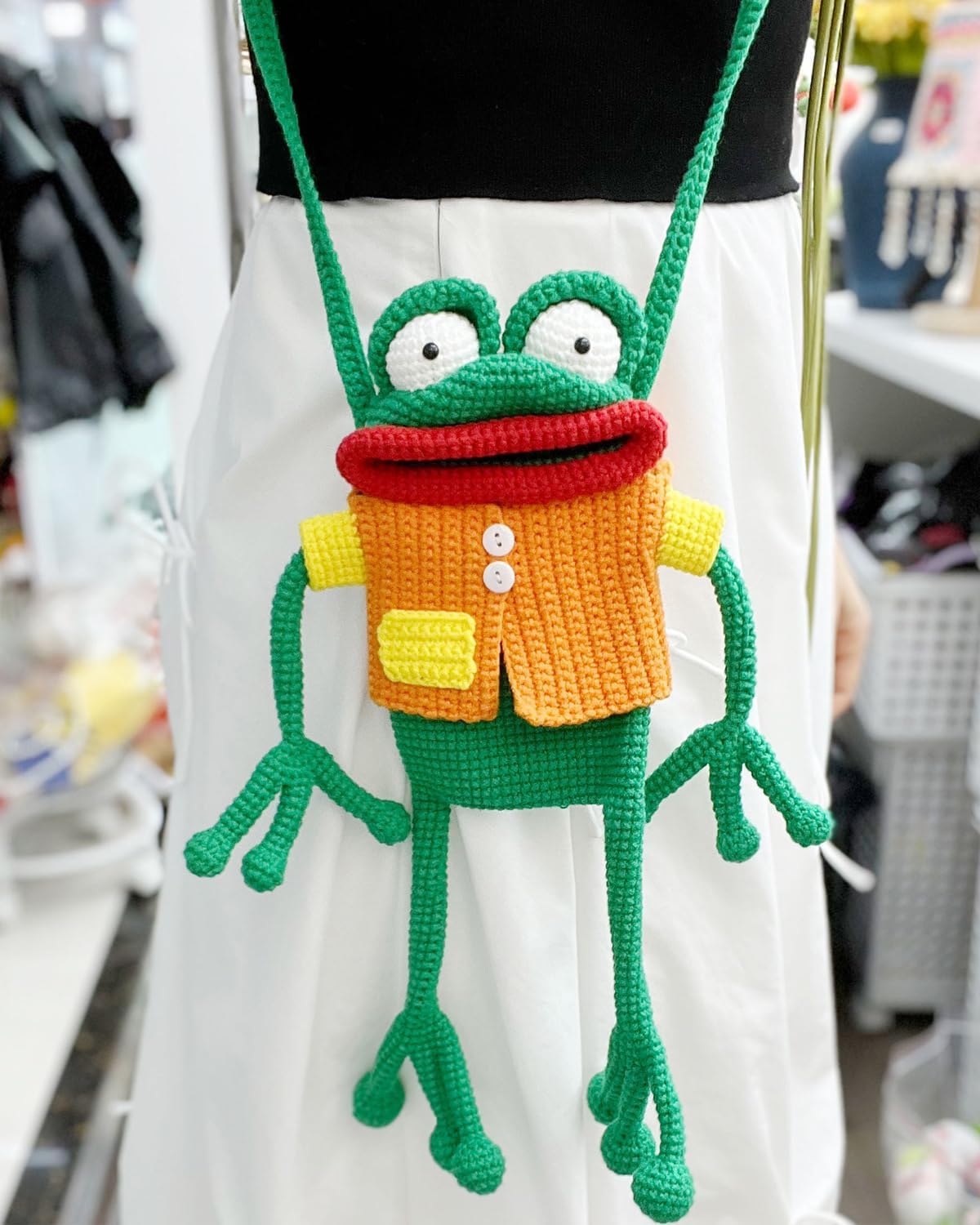 Crochet Ugly Big Mouth Frog Phone Case Bag, handmade Cross body Phone Bag