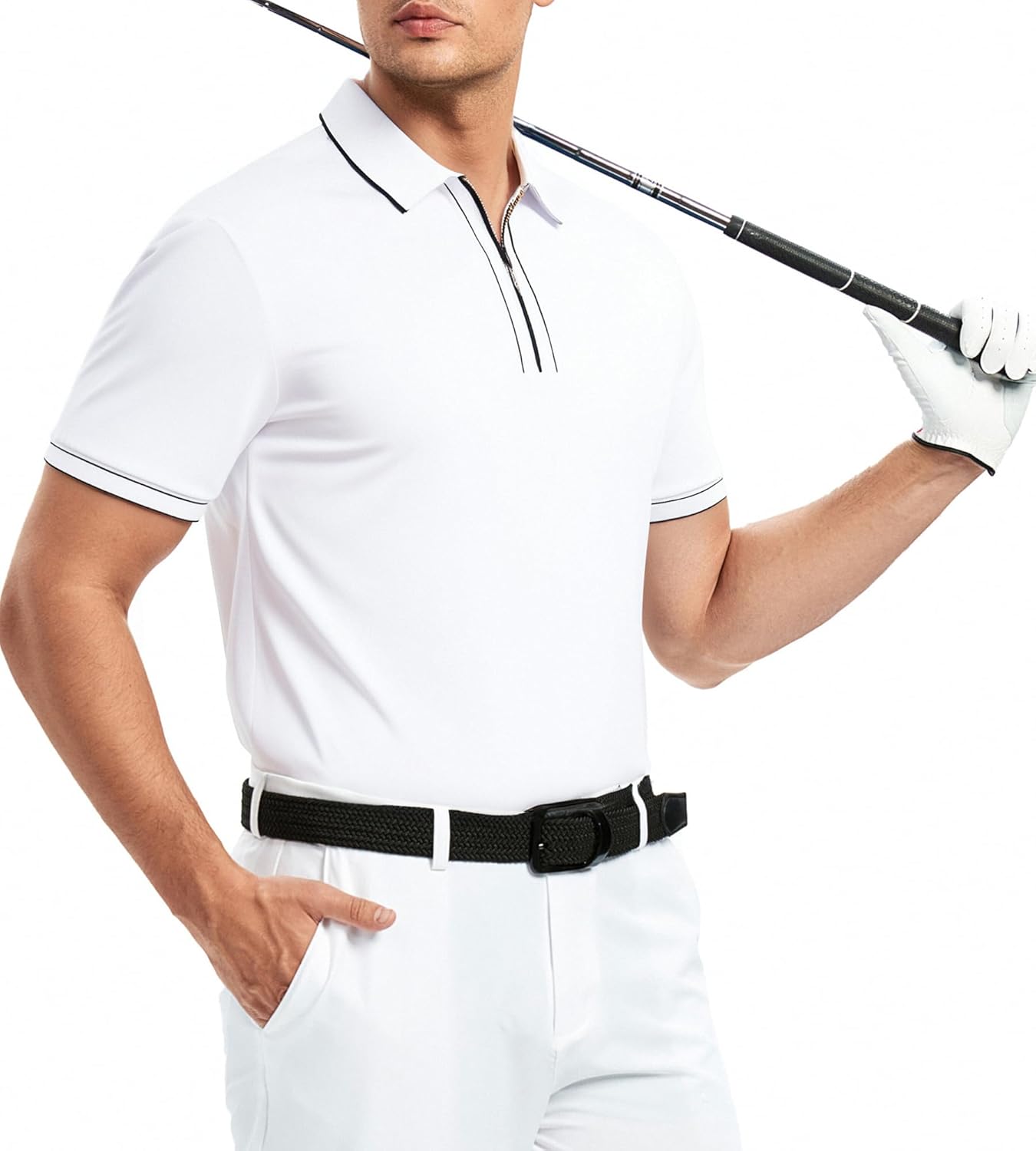 Alex Vando Mens Zipper Golf Shirt Moisture Wicking Zip Up Solid Fashion Polo Shirts - Image 4