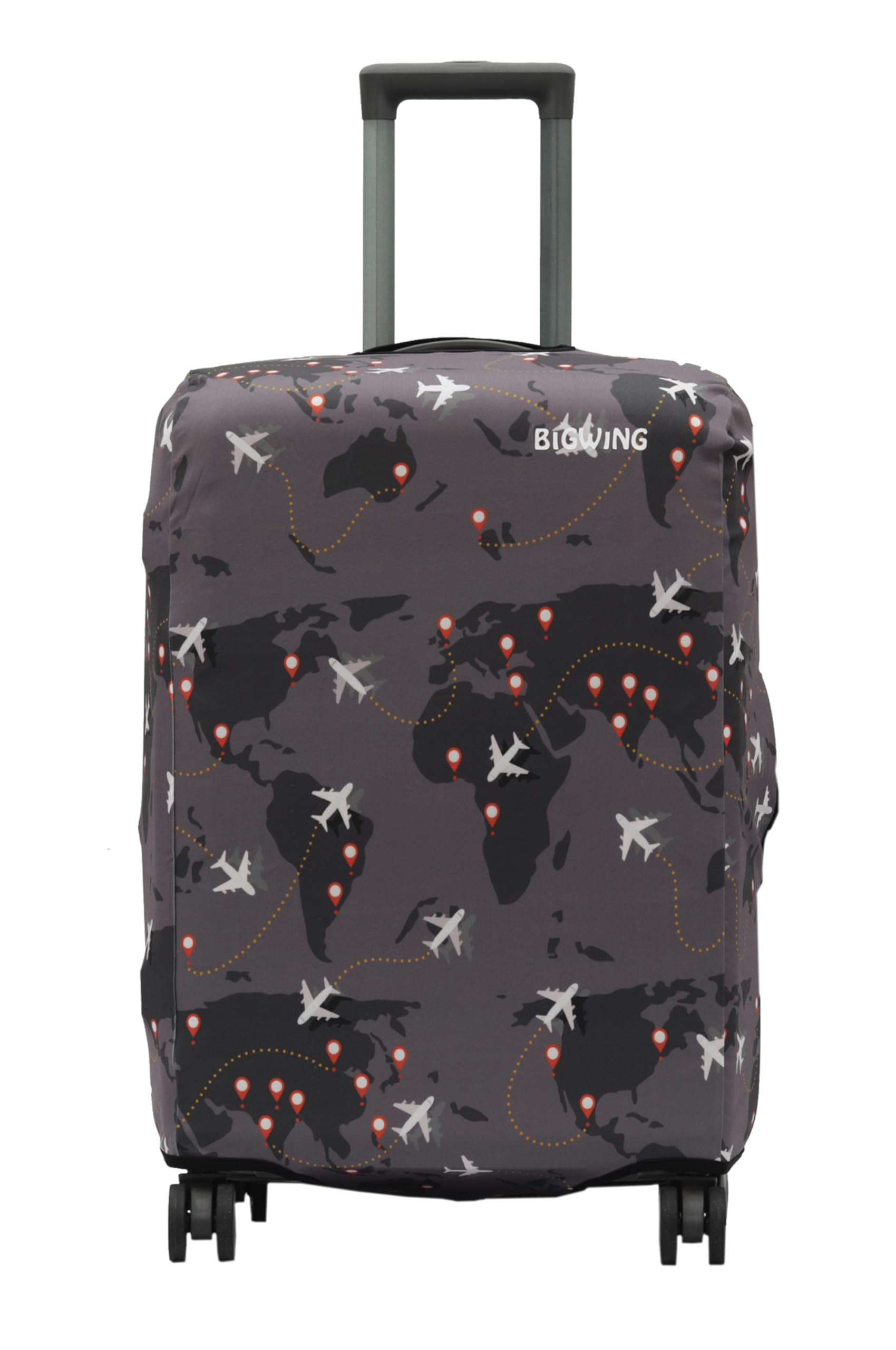 BIGWING Protective Cover in Polyester Fabric with Map Print for | Medium Size 24' inch 65 cm | Hard Luggage Trolley Bag Cover (Fits Only On Fiber - Plastic Trolley Bag) Brown Color