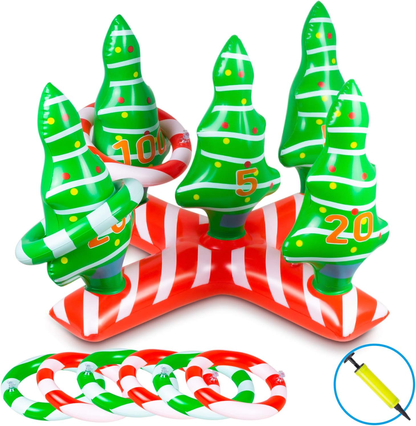 Buy Christmas Decorations Games Inflatable Ring Toss Game Set Christmas Tree Winter Holiday Toys For Kids Adults Perfect For Xmas Party Favor Family Game Indoor Outdoor Toys With 6 Rings Handle Pump Included Online