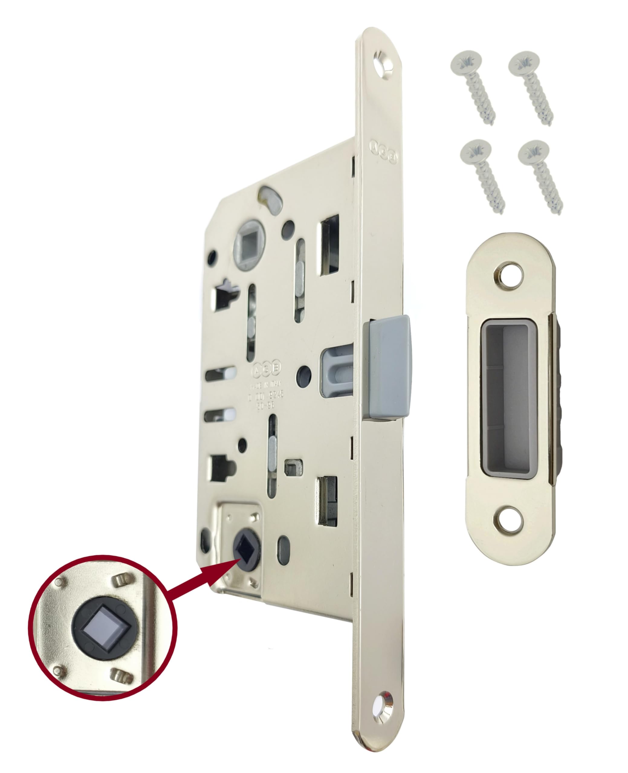 AGB Mediana Evolution Lock with Central Latch Only for Internal Door. (Glossy Nickel Plated Toilet), Polished Nickel Plated Toilet