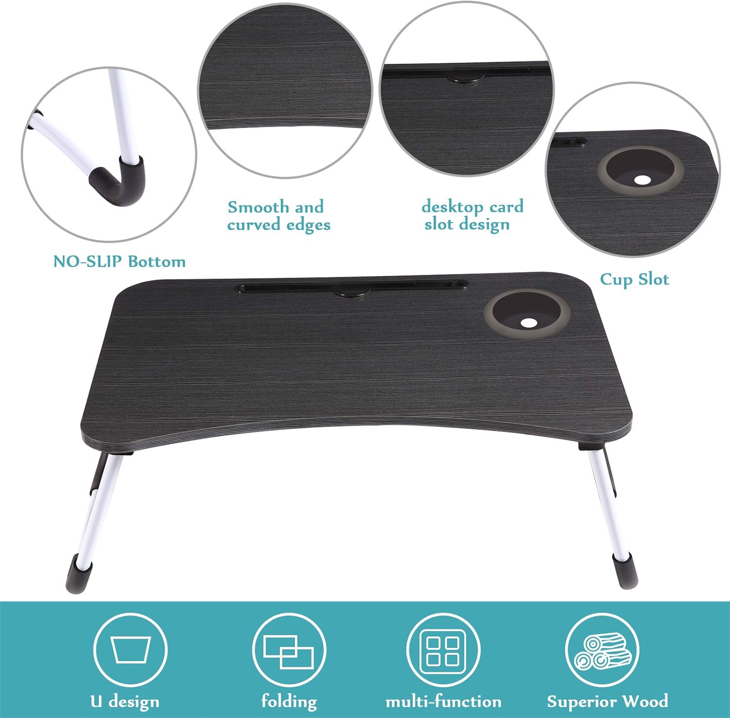 Buy 1 get 1 Lap Desk Foldable Portable Bed Desk for Laptop with Cup Slot and Writing with Notebook Stand Breakfast Bed Table Book Holder Laptop Bed Tray for Sofa, Bed, Terrace, Balcony, Garden(Black)
