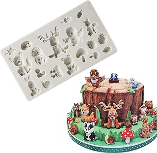 Fewo Forest Animals Fondant Molds Zoo Animal Silicone Mold for Chocolate Candy Gum Paste Polymer Clay Resin Sugar Craft Cake Cupcake Decorating Supplies (Squirrel Rabbit Sika Deer Hedgehog Mushroom)