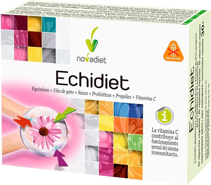 Novadiet ECHIDIET con Equinácea, Sauce, Fermentos Lácticos, Propóleo y Vitamina C - Refuerzo Natural del Sistema Inmunológico - 60 Cápsulas