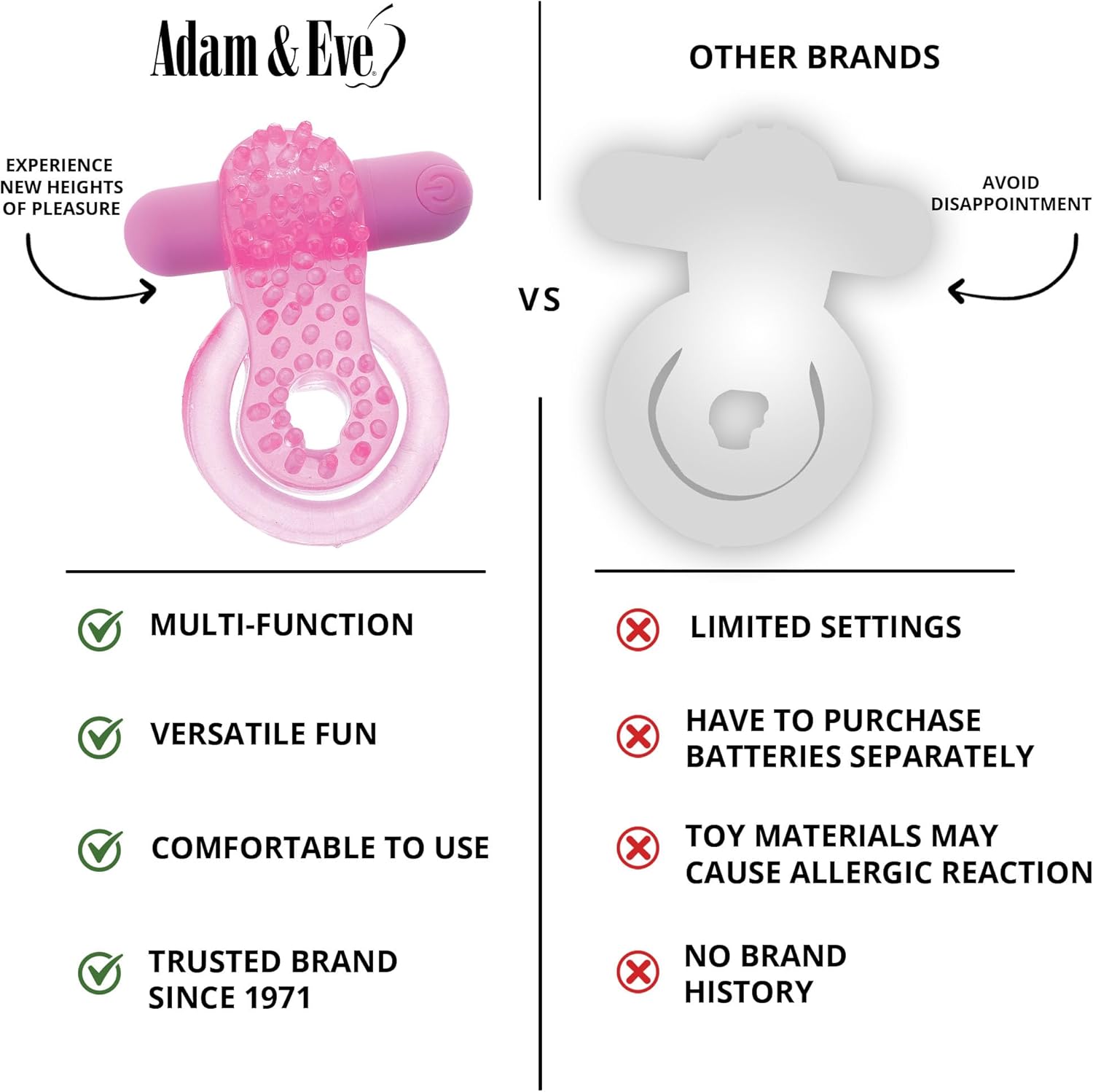 Adam & Eve Rechargeable Couples Enhancer Ring with 10 Function Vibration, Dual Support & Stimulation for Him and Her, Waterproof, Rechargeable, Removable Bullet Vibe, Sex Toys for Men & Women