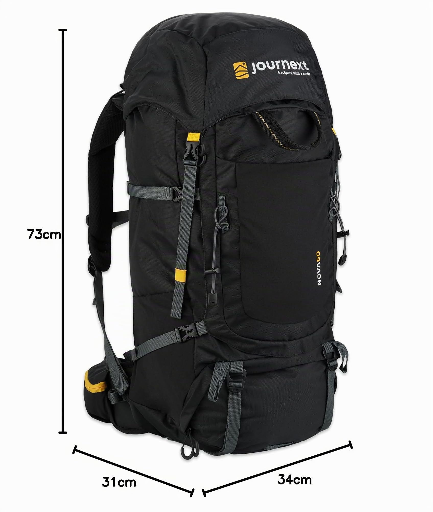Journext Mochila NOVA 60+10l | Mochila de Trekking perfecta para Viajar | Mochila Viaje 60l | Mochila de Carga Superior y Frontal | Mochila 60 litros para Mujeres y Hombres | Mochila de Acampada