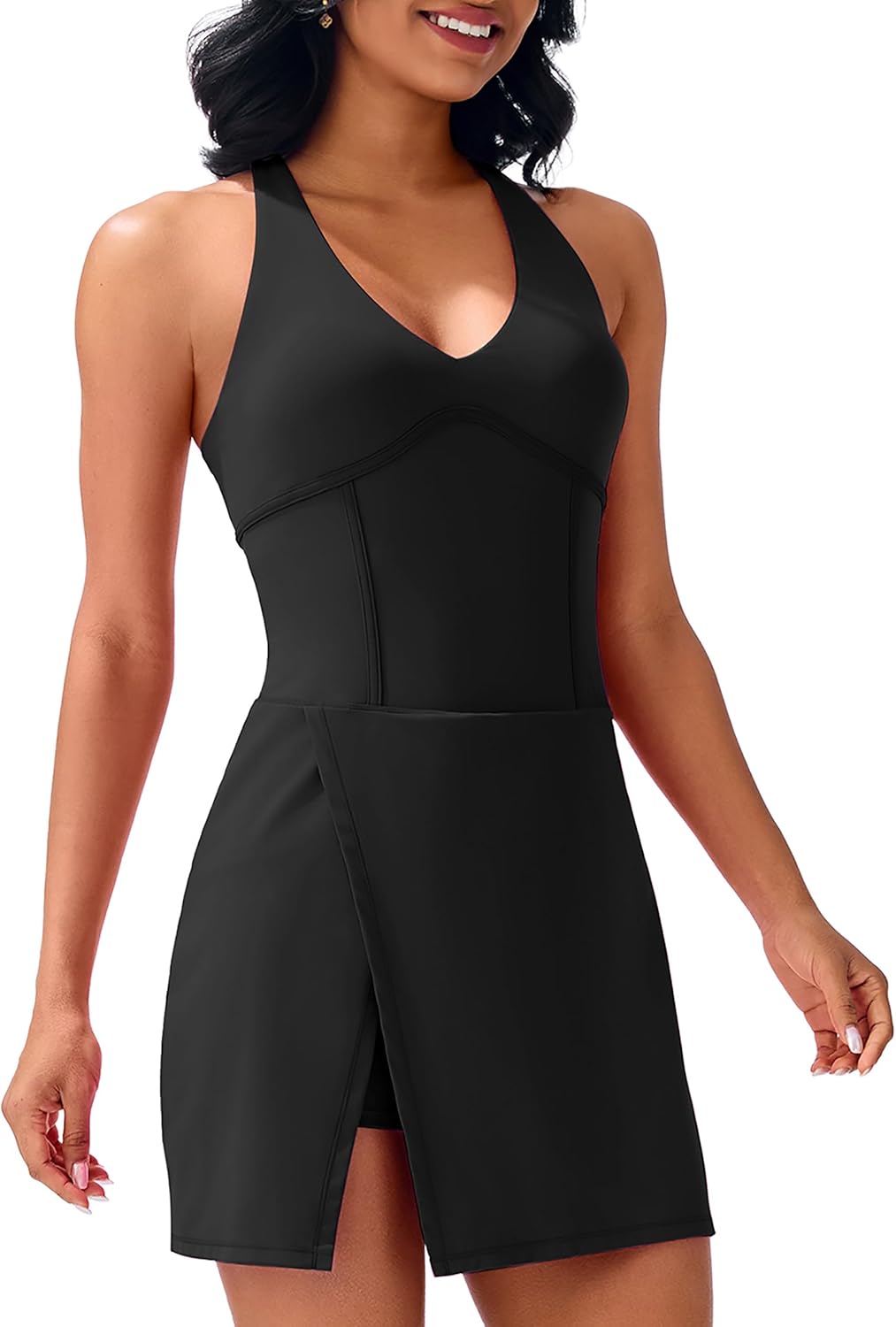 JOYSPELS 2025 Athletic Tennis Dress for Women with Built-in Bra & Shorts Pockets V Neck Spring Summer Dresses