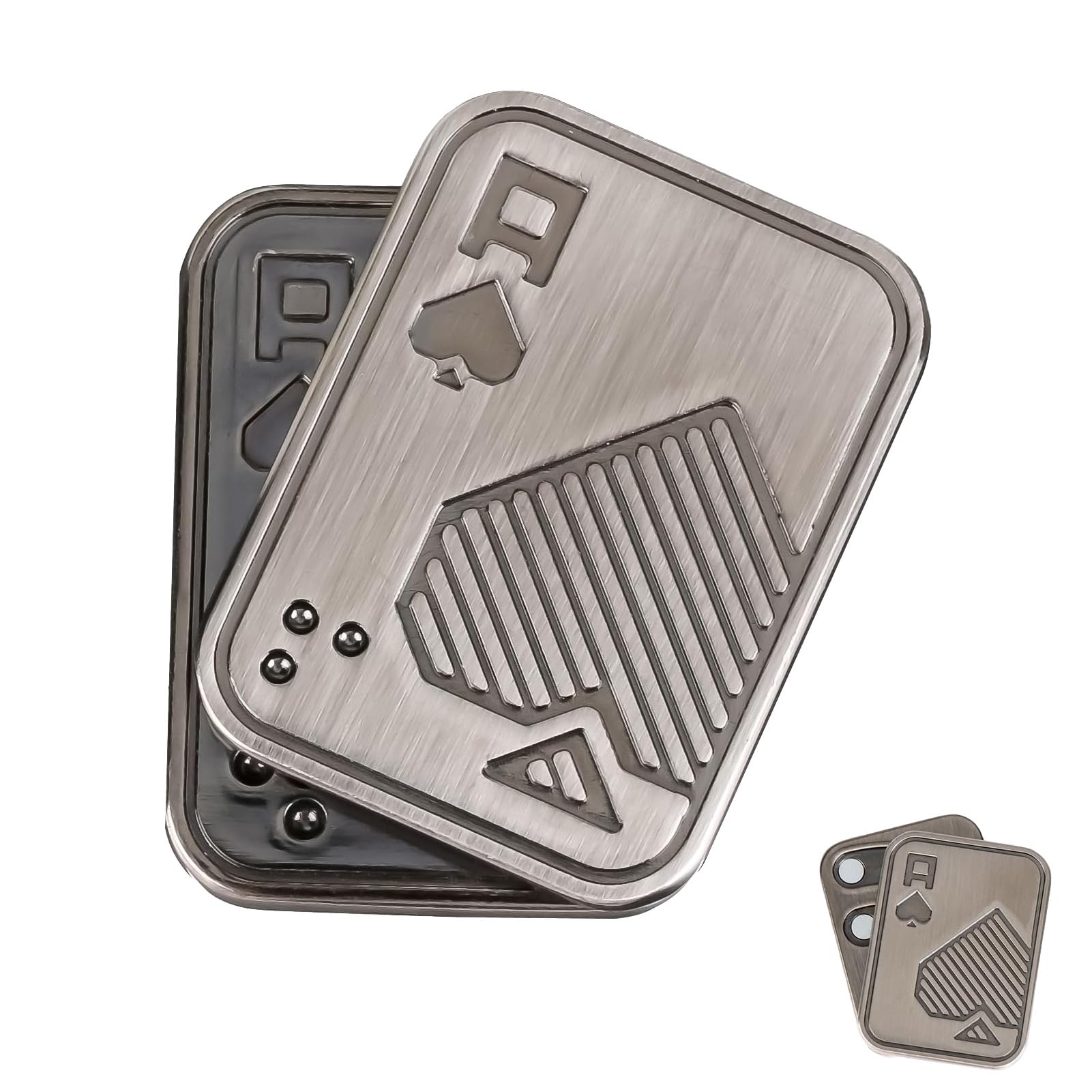 Metal Poker Fidget Slider for Adults, Metal Poker Push Card Stress Relief Toy EDC Fidget Toys Portable Stress Relief Toy Anxiety Stress Relief Toy Gift for Men Women (Silver A)