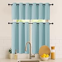 Vista 6 de Simplebrand Juego de 2 paneles de cenefa aguamarina para ventana de cocina de 14 pulgadas de largo, cortinas de oscurecimiento de habitación