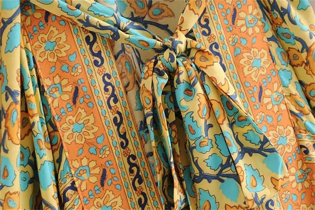 Disimlarl Kimono bohemio con estampado floral para mujer, cuello en V, mangas murciélago, maxi, bata para cubrir el bikini