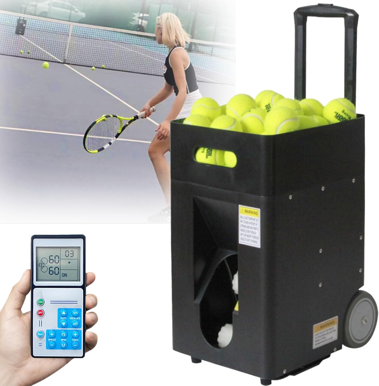 Tennis Ball Machine,Remote-Controlled Tennis Pitching Machine,with Rechargeable Lithium Battery,Adjustable Launch Angle, 50 Balls
