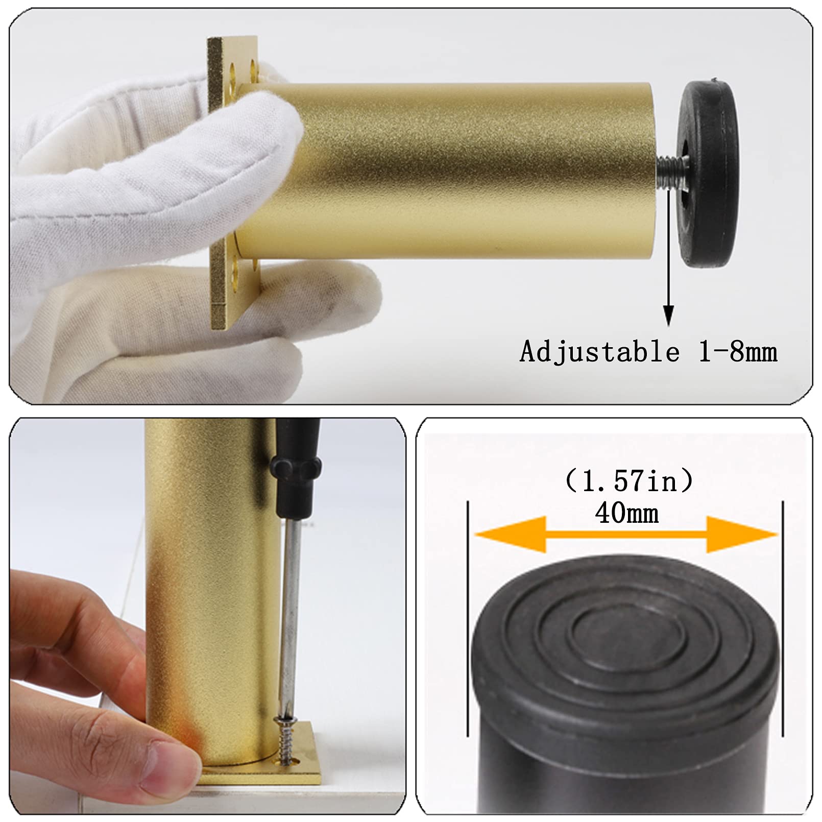 4 Piezas Pies Ajustables,Pies de Gabinete,DIY Patas de Muebles de Metal,Piernas de Mesa de ?Aleación de ?Aluminio,Altura Regulable 1-8 mm,con Tornillos de Acero Inoxidable (30cm,plateado)
