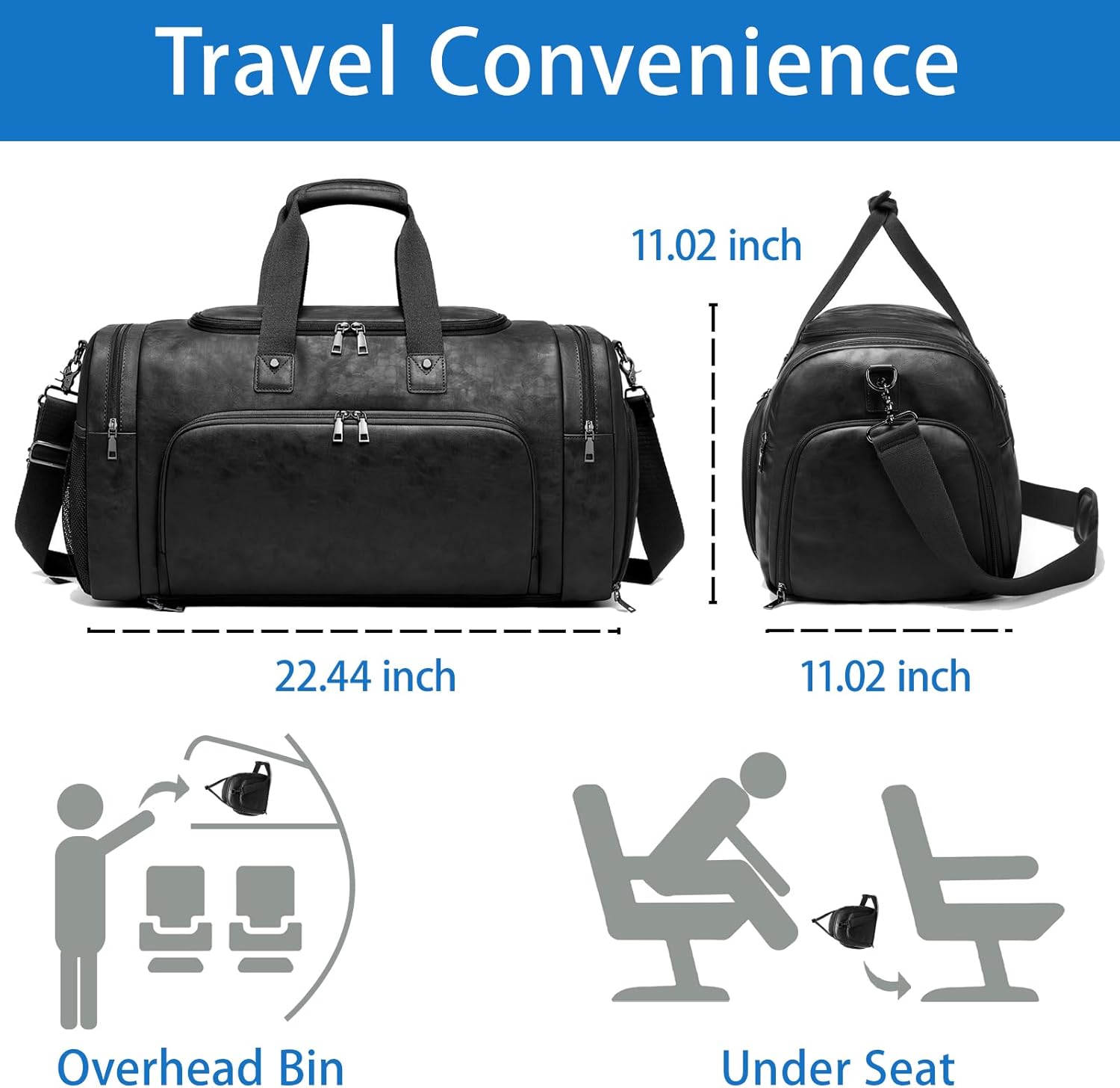 Leather Travel Duffle Bags for Men Women, Weekender Overnight Bag with Shoe Compartment Waterproof Carry on Duffle Bags for Airplanes Gym Sport Business Bag