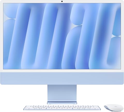 Apple M4 çipli iMac Hepsi-Bir-Arada Masaüstü Bilgisayar: 10 çekirdekli CPU, 10 çekirdekli GPU, 24 inç Retina Ekran, 16 GB Birleşik Bellek, 265 GB SSD Depolama, Uyumlu Aksesuarlar. Mavi