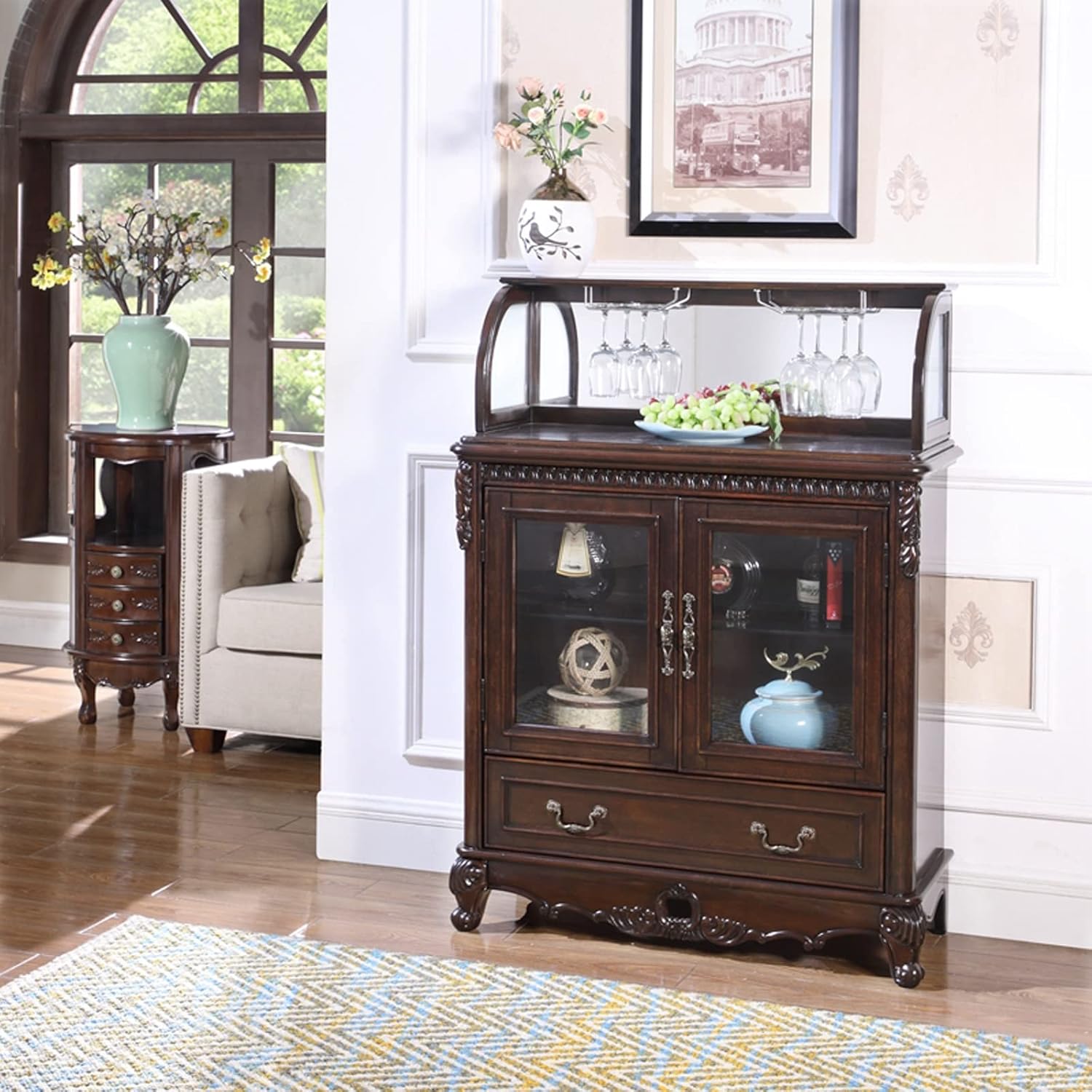 Wine Cabinet Wine Cabinet with Glass Holder, Wood Liquor Cabinet Wine Rack Table Bar Furniture for Living Room and Dining Room Freestanding Wine Racks & Cabinets (Color : A)