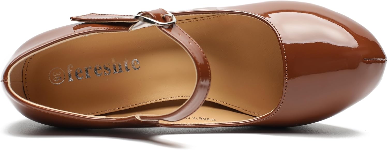 Women's Mary Jane Platform High Chunky Heels Closed Toe Ankle Strap Pumps Round Toe Comfortable Dress Shoes - Image 5