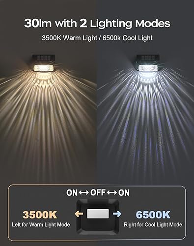 Miniatura 3 de KIALUSH Luces solares de 30 lúmenes, 2 modos de luz solar para valla impermeable para pared, riel, porche, patio trasero, jardín, luces solares