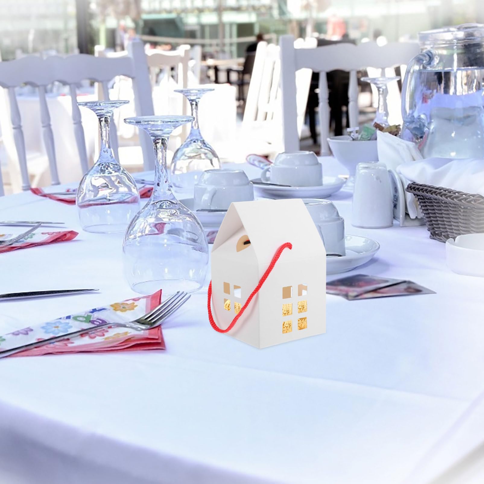 Hausförmige Gastgeschenkboxen 50 Stück aus Papier Weiß für Hochzeit | Kleine Schachteln für Süßigkeiten, Verpackung für Feier und Fest, Geeignet zum Aufbewahren Kleiner Dinge
