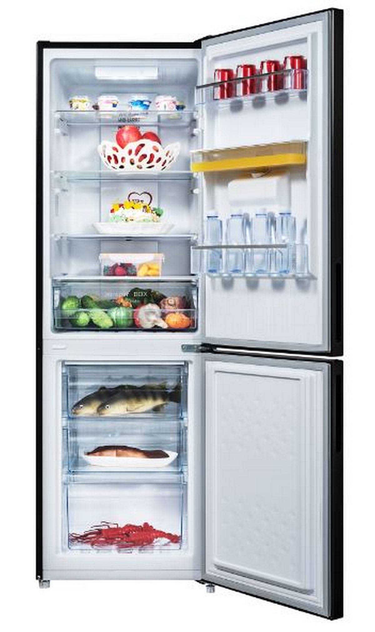 INFINITON Frigorifico Combi FGC-A174ND, 231 Litros, 170 cm de Altura, Dispensador de Agua con Deposito de 2 L, E, Total No Frost, Acabado en Dark Inox