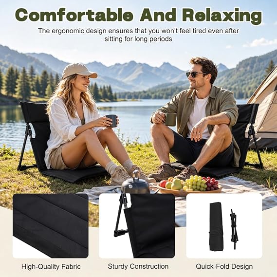 Folding Beach Chair, Ultralight Low Camping Chairs, Floor Chair with Back Support for Fishing Barbecues Hiking Traveling Outdoors Activities Camping Chaired(Black)