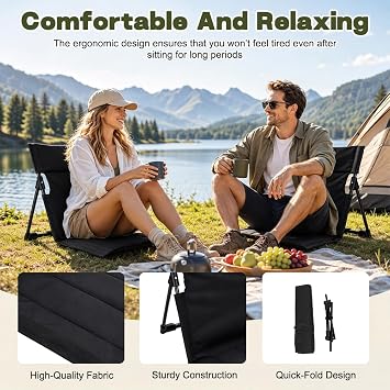 Folding Beach Chair, Ultralight Low Camping Chairs, Floor Chair with Back Support for Fishing Barbecues Hiking Traveling Outdoors Activities Camping Chaired(Black)