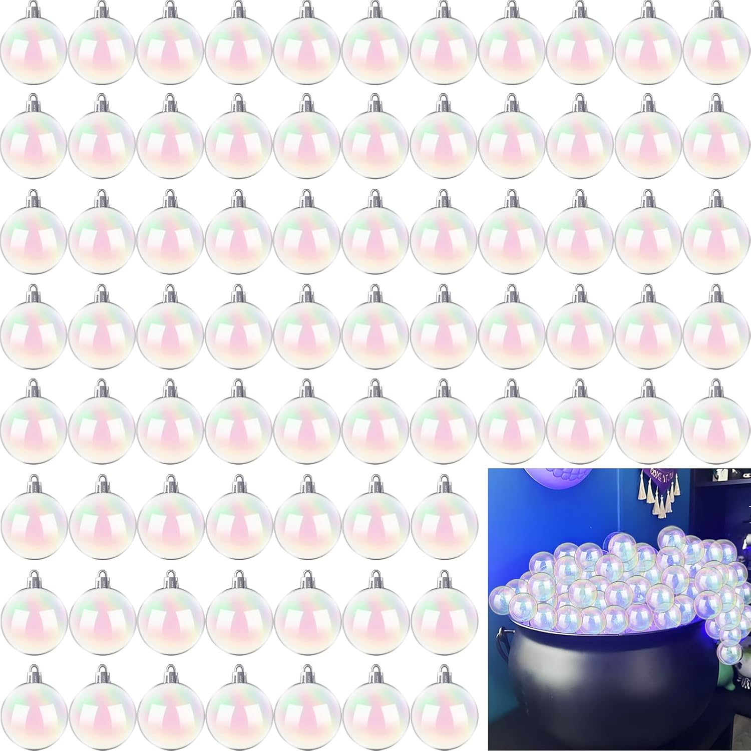 120 PCS Halloween Plastic Iridescent Ball Decoration,Clear Bubble Ball for DIY Bubbling Cauldron,Witch Cauldron Decoration,Cauldron DIY Witch Magic Pot,1.18 Inch 120 PCS 1.18 Inch