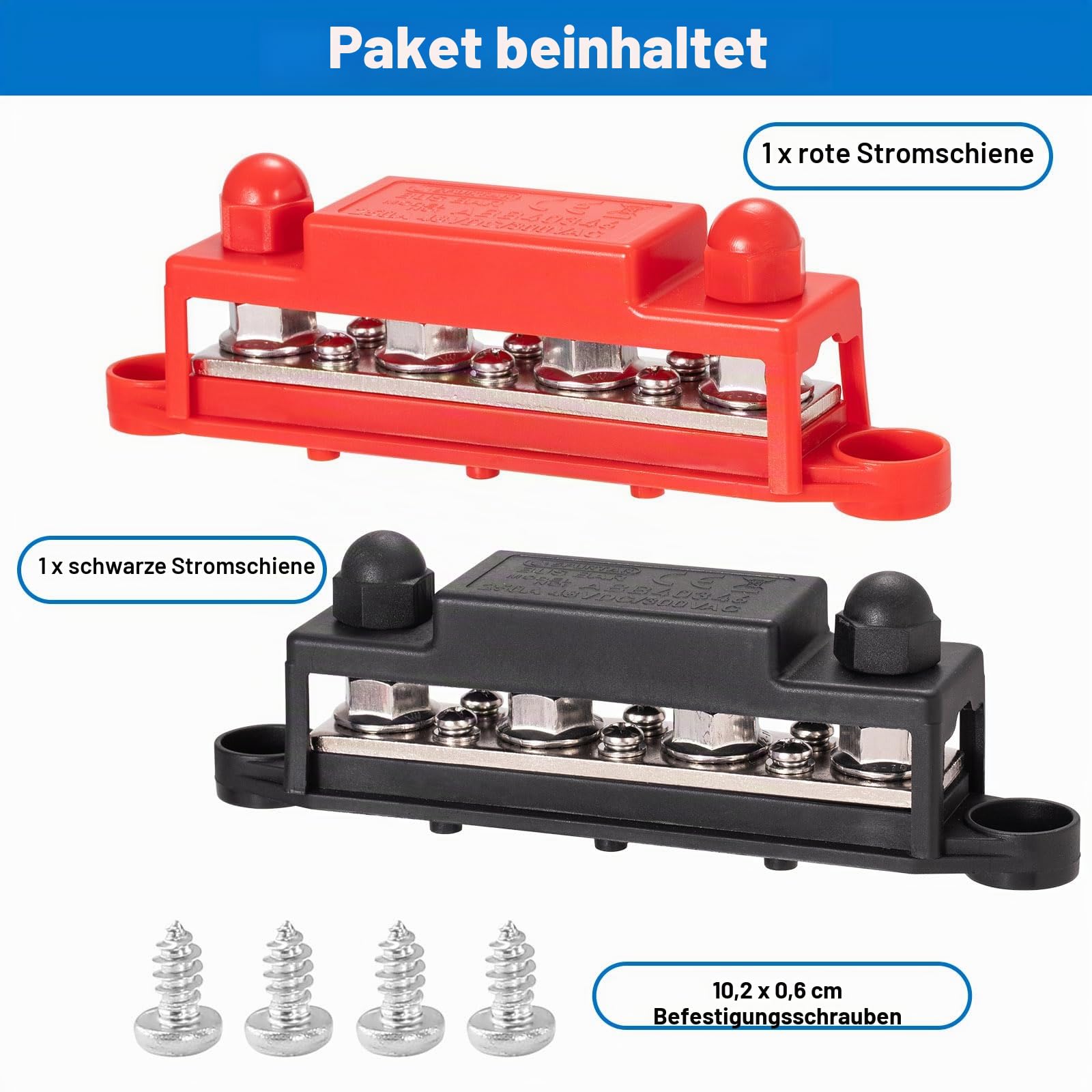 Spurtar Sammelschiene Busbar 250A 12-48V Verteilerblock Batterie Stromverteiler mit 4x M10 und 6x M4 Schraubklemmen für KFZ LKW Wohnmobil 16,5 × 3,4 × 4,8 cm – Nicht für enge Räume geeignet