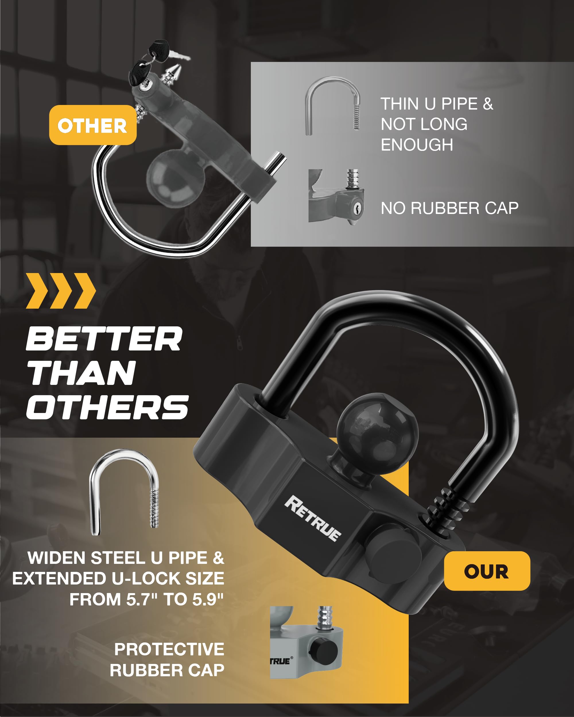 RETRUE Candado Universal De Acoplador Para Remolque, Enganche Bola, Bloqueo Cerradura Remolque Ajustable, Acero Resistente, Se Adapta a Acopladores 1-7/8