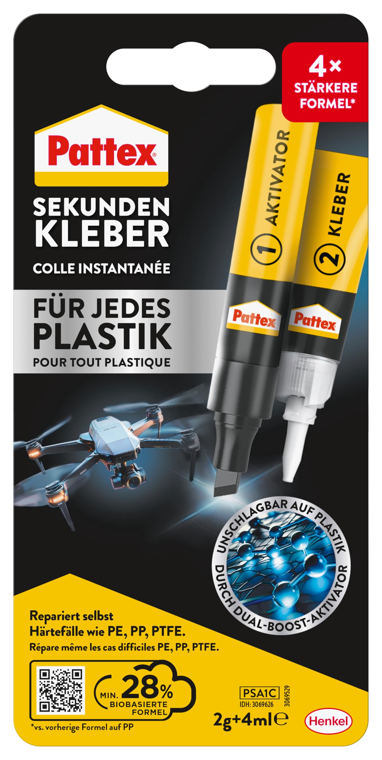 Pattex Plastix Szybki Klej Błyskawiczny do Plastiku, Przezroczysty, 2g i 4ml