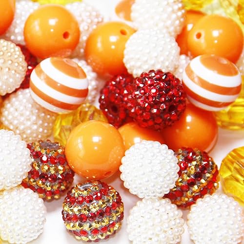 48 Pcs 20mm Beads for Pens Rhinestone Bubblegum Bead Orange Crystal Acrylic Round Chunky Beads Sparkly Craft Large Balls Bead for Pen Beadable Keychain Bracelet Necklace DIY Jewelry Making Supplies