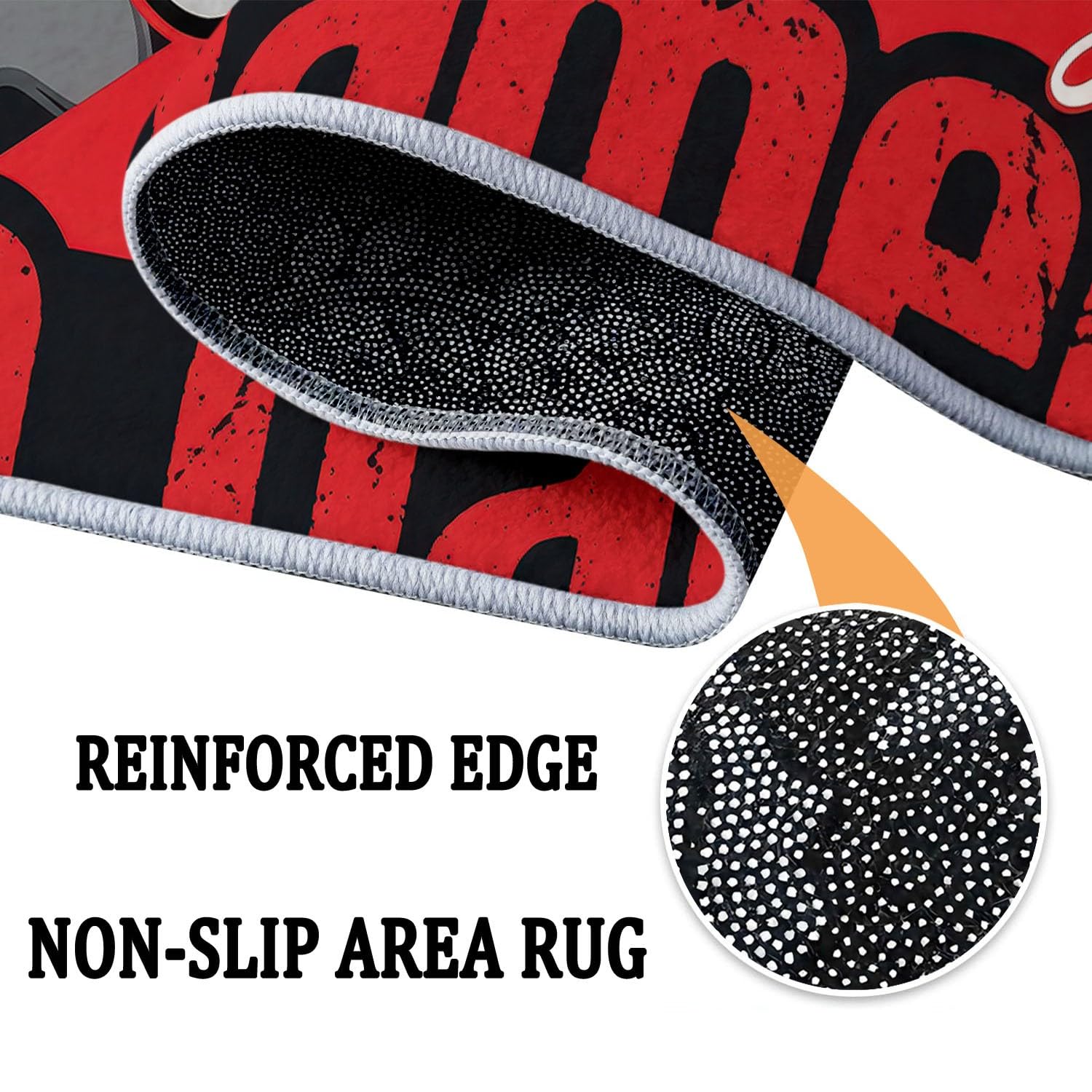 Tapis Rond Rouge Noir 180 cm, Tapis de Sol Lavable et Antidérapant Doux et Moelleux Manette, Tendance E-Sport Décoration pour Salle à Manger Salle de séjour Salle de Jeu