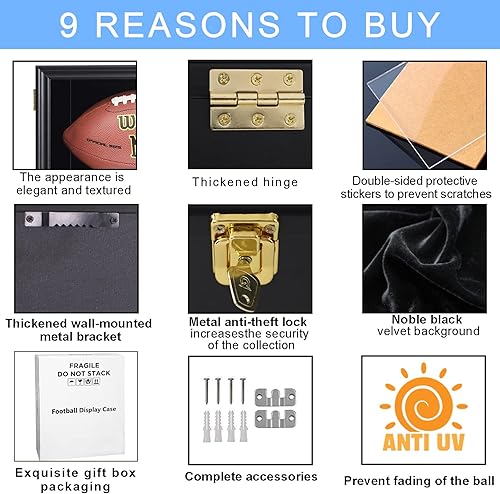 Miniatura 3 de Medikaison Vitrina de fútbol para montaje en pared, con bloqueo, visión clara, tamaño completo, anti decoloración, protección UV, puerta acrílica,
