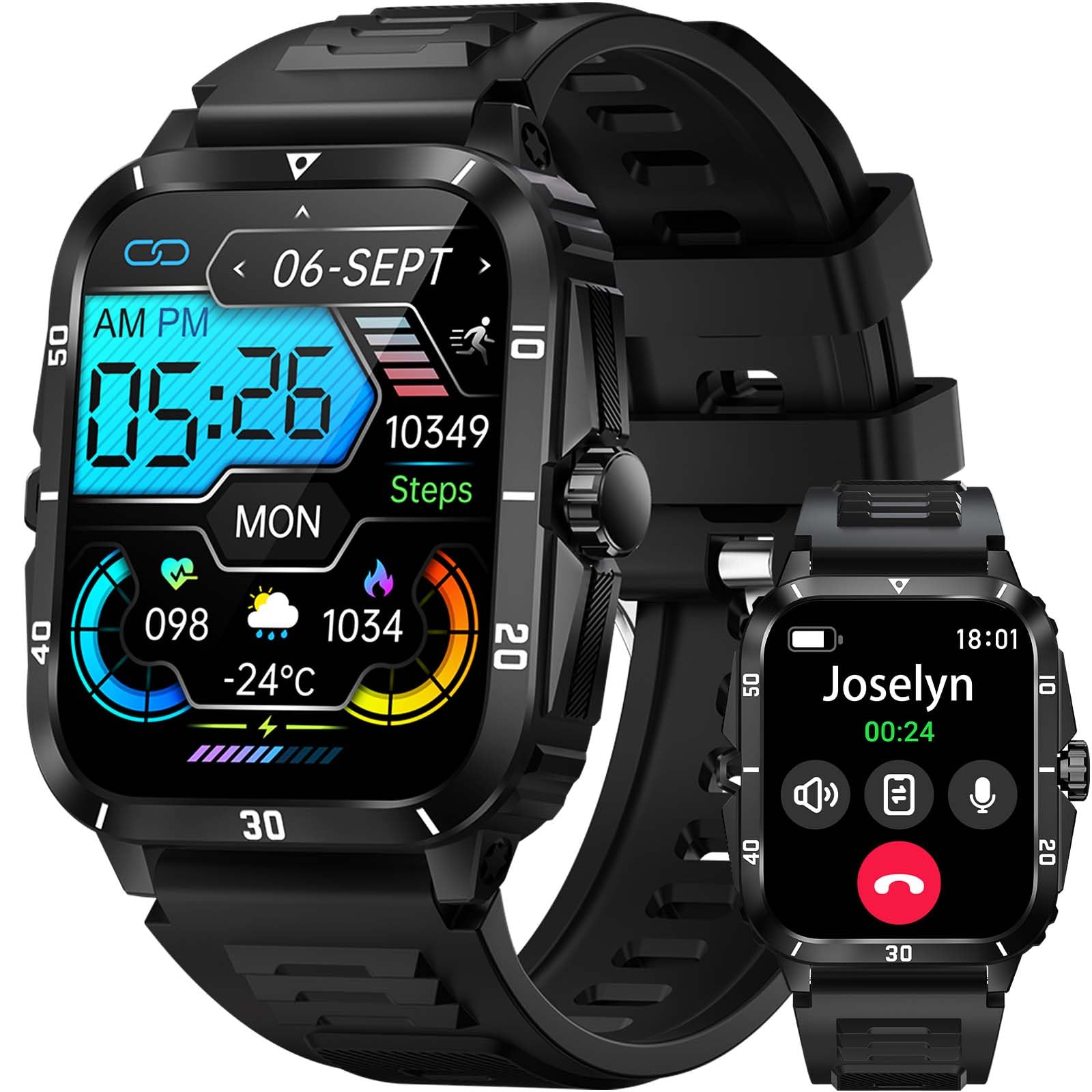 Amazon.com: JELLOO 3ATM Waterproof Military Smart Watches for Men 