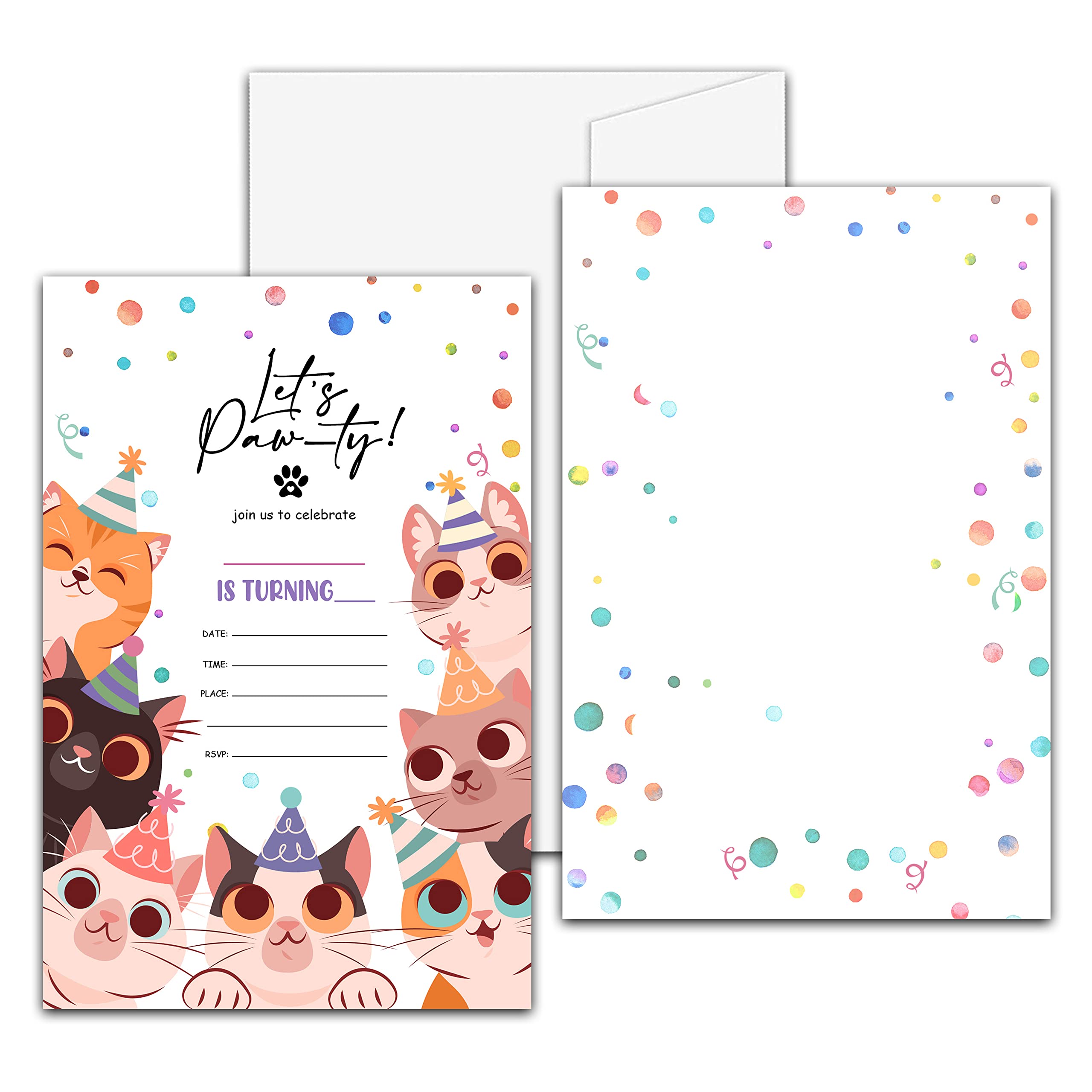 Cute Kitten Birthday Party Invitation, Let's Paw-Ty Kitty Cats Fill-In Invites For Teens Boys & Girls, 20 Invitations With Envelopes(4" X 6")?Kids Party Favors Decorations And Supplies-01