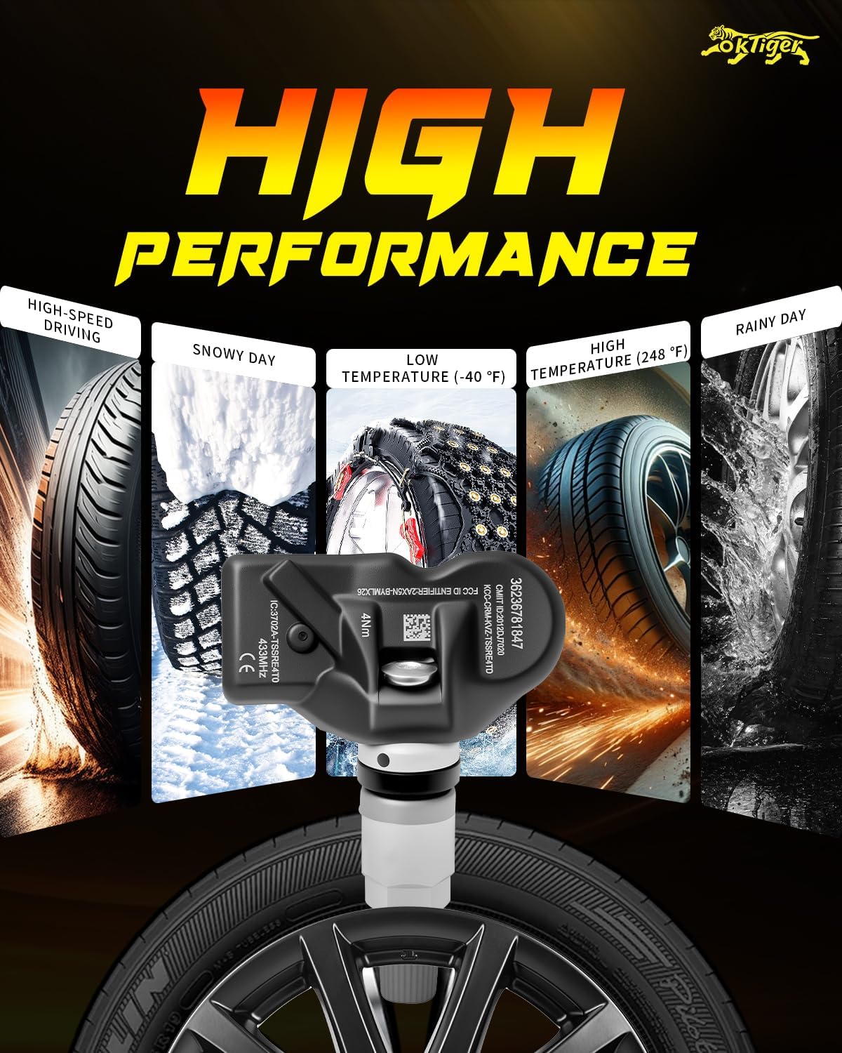 Oktiger 433MHz TPMS Sensor Pre-Programmed Fit for BMW 120i, 125i, 128i, 130i, 135i, 325i, 330i, 525i, 528i, 530i, 650i, 750i, M5, M6, X3, X5, X6, Z4, for Rolls Royce, for Mini Cooper, OE#36236781847