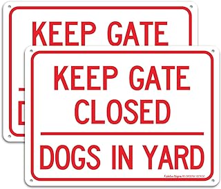 (2 pack) Keep Gate Closed Dogs in Yard Sign, 10 x 7 Inches rectangle, .040 Rust Free Aluminum, UV Protected and Waterproof, Weather Resistant, Durable Ink, Easy to Mount
