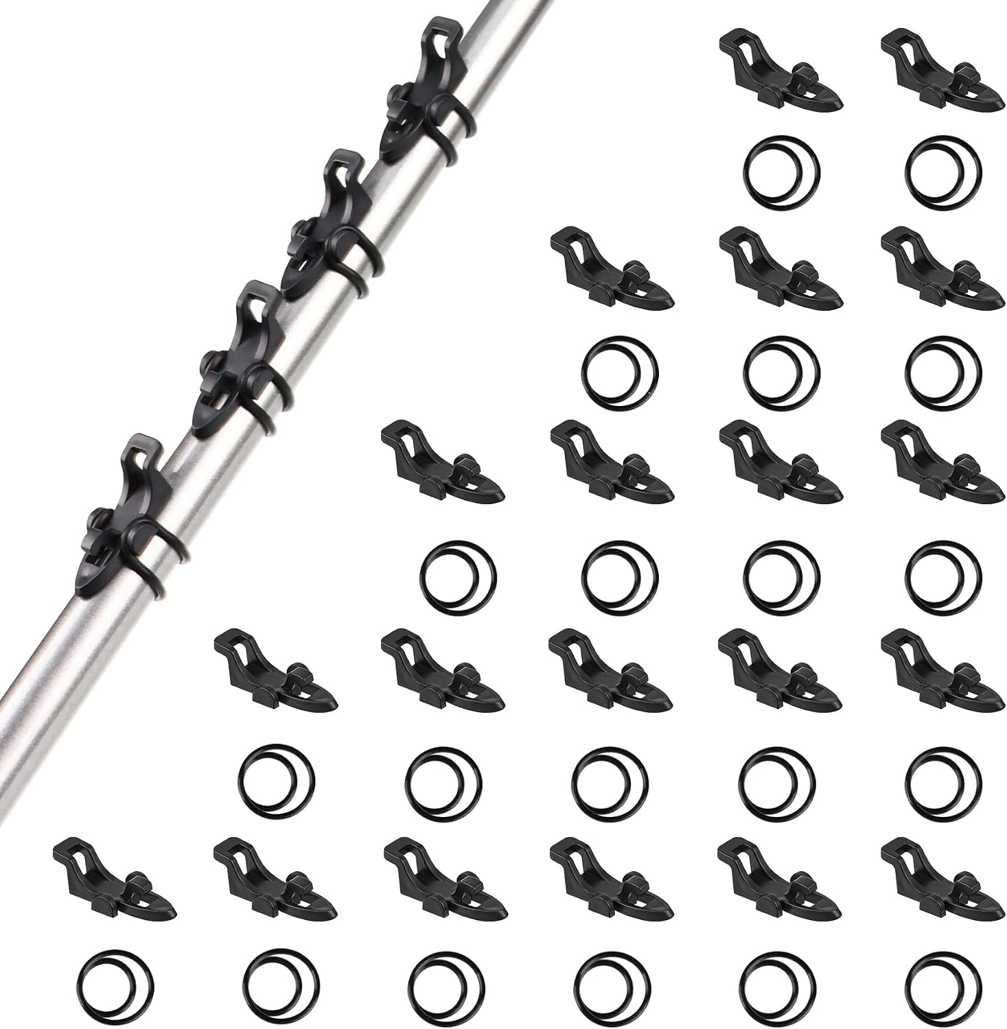 Booms Fishing Hook Keeper for Fishing Rod, HK1S Fishing Bait Holder with 2 Sizes Rubber Rings, 10 Sets or 20 Sets Options