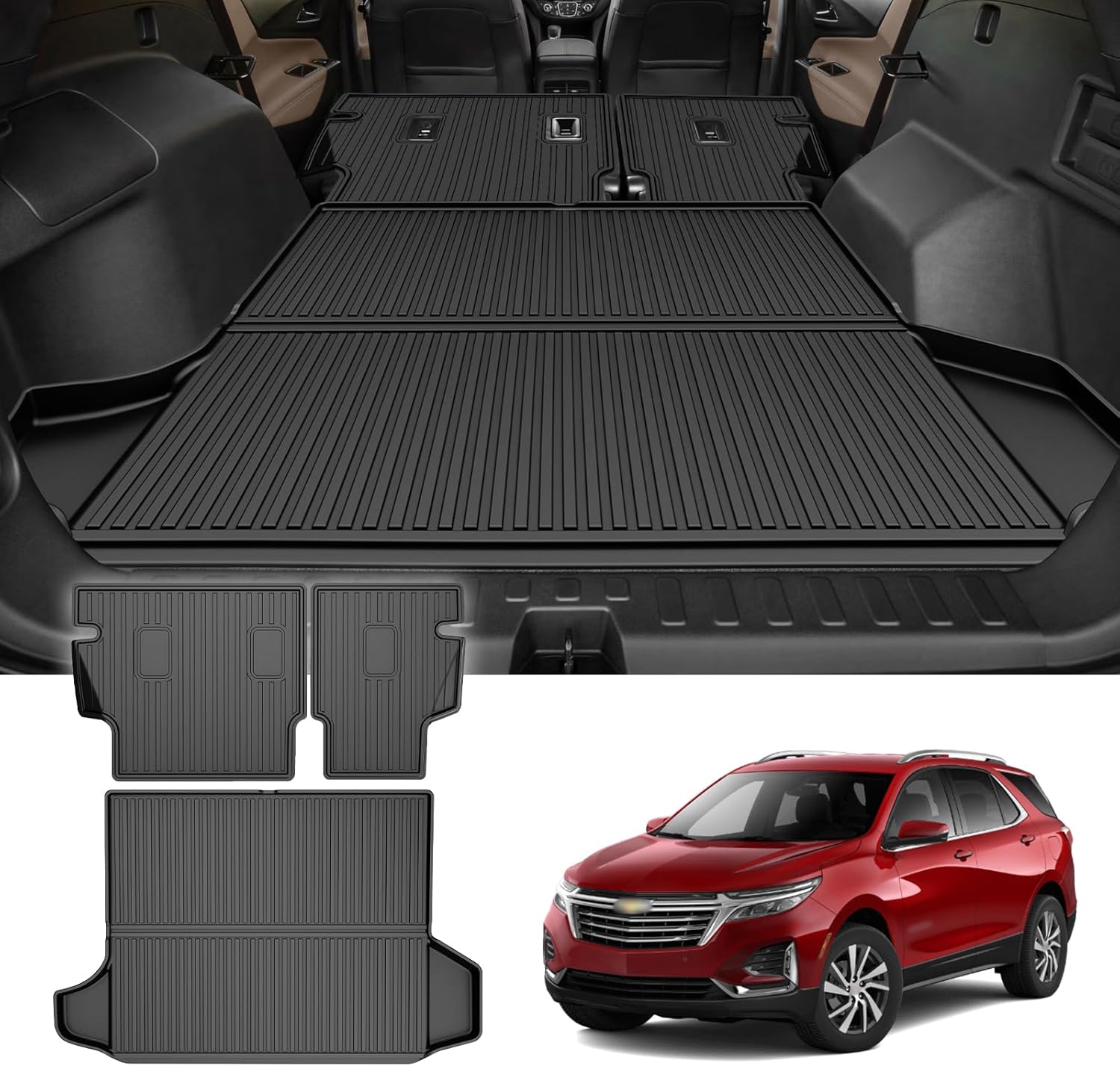Cargo Liner and Backrest Mat for Chevy Equinox 2018-2024 - Custom Fit All Weather Trunk Mat Seat Back Cover - Car Accessories Interior Protection Rear Cargo Mat (Not for EV)