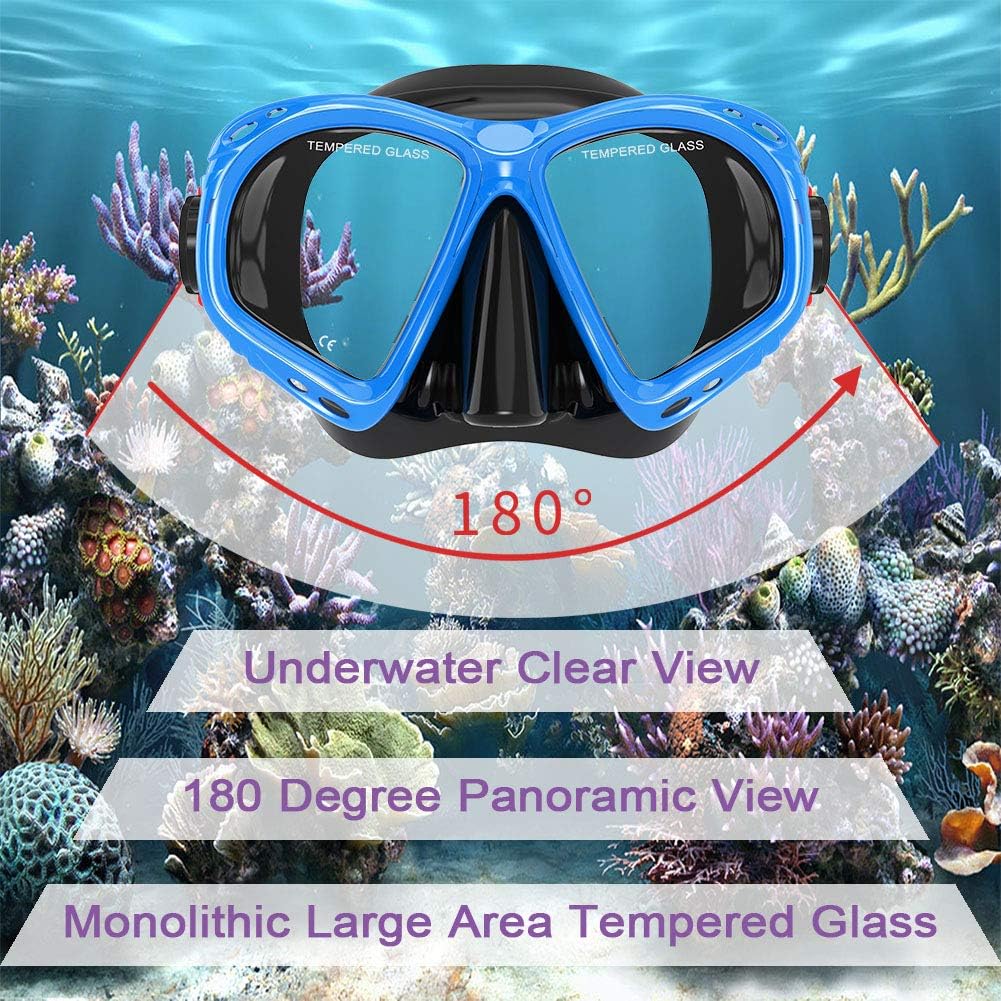 WACOOL Professional Adult Kids Snorkeling Snorkel Diving Scuba Package Set Gear Anti-Fog Coated Glass with Silicon Mouth Piece Purge Valve and Anti-Splash (Blue) : Sports & Outdoors