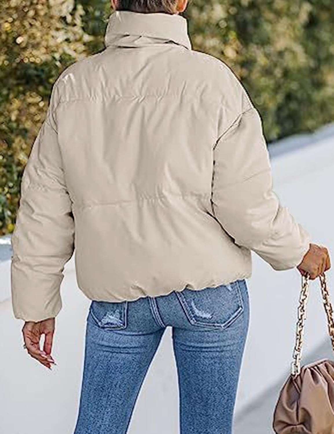Wyeysyt Women's Cropped Puffer Jacket Warm Coats Zip Up Quilted Jacket