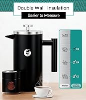 Vista 5 de Coffee Gator - Cafetera de prensa francesa de acero inoxidable 304 de 34 oz, tetera para té y café de doble pared aislada con sistema de filtración