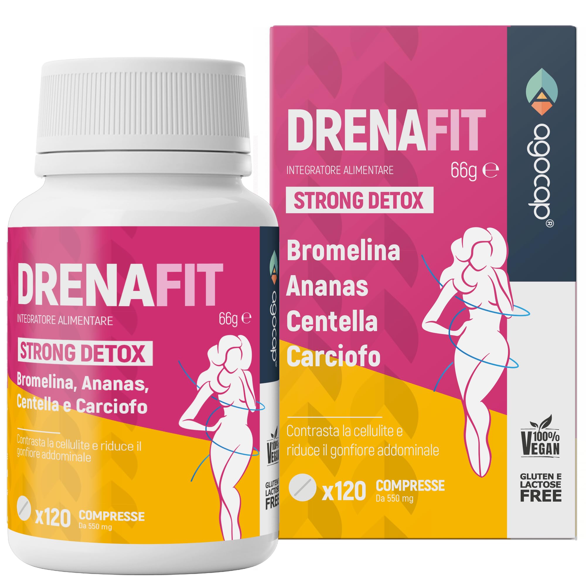 Drenante Linfatico con Bromelina, Centella Asiatica e Finocchio – Supporto Drenaggio Liquidi e Benessere Corpo, Antiossidante con Bromelina forte, Carciofo e Tarassaco – 120 cpr Agocap - 2